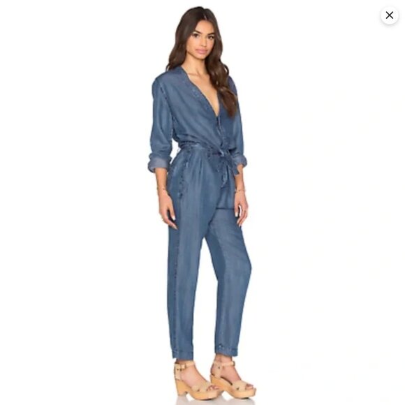 Free People Lou Imperial Blue Denim Long Sleeve Jumpsuit Coveralls 6 - Picture 2 of 6